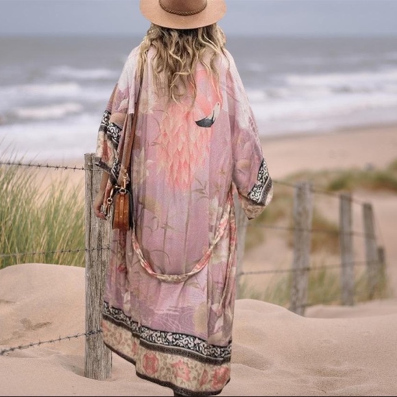 Gypsy Blue Swim Pink Blush Boho Kimono Robe Gypsy Bohemian Kimono Duster In Pink Pelican